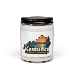 Kentucky Soy Wax Candle: Lake with wooded shoreline, Colorful Kentucky Silhouette - 9oz - Main