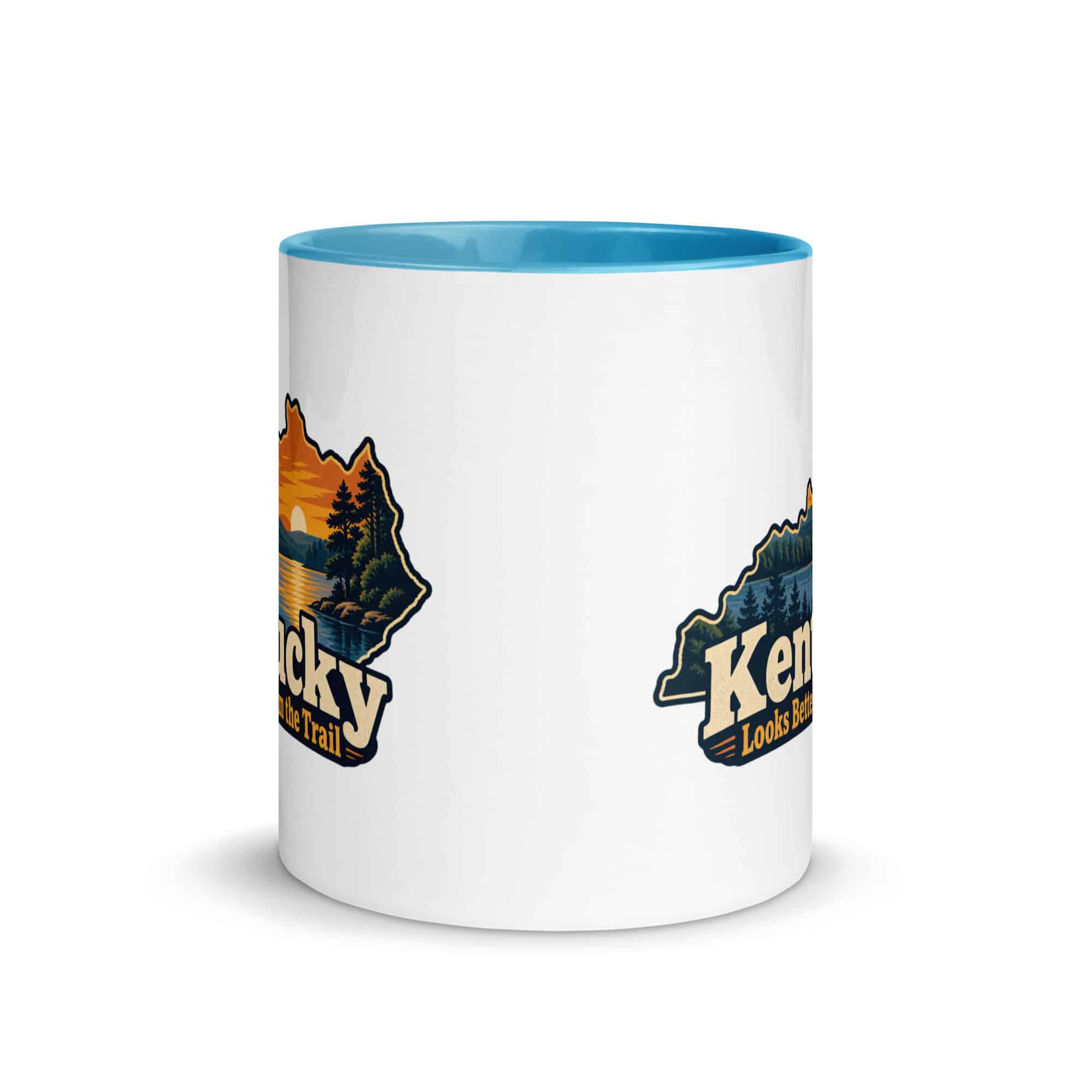 Kentucky Color Inside Coffee Mug: Lake with wooded shoreline, Colorful Kentucky Silhouette
