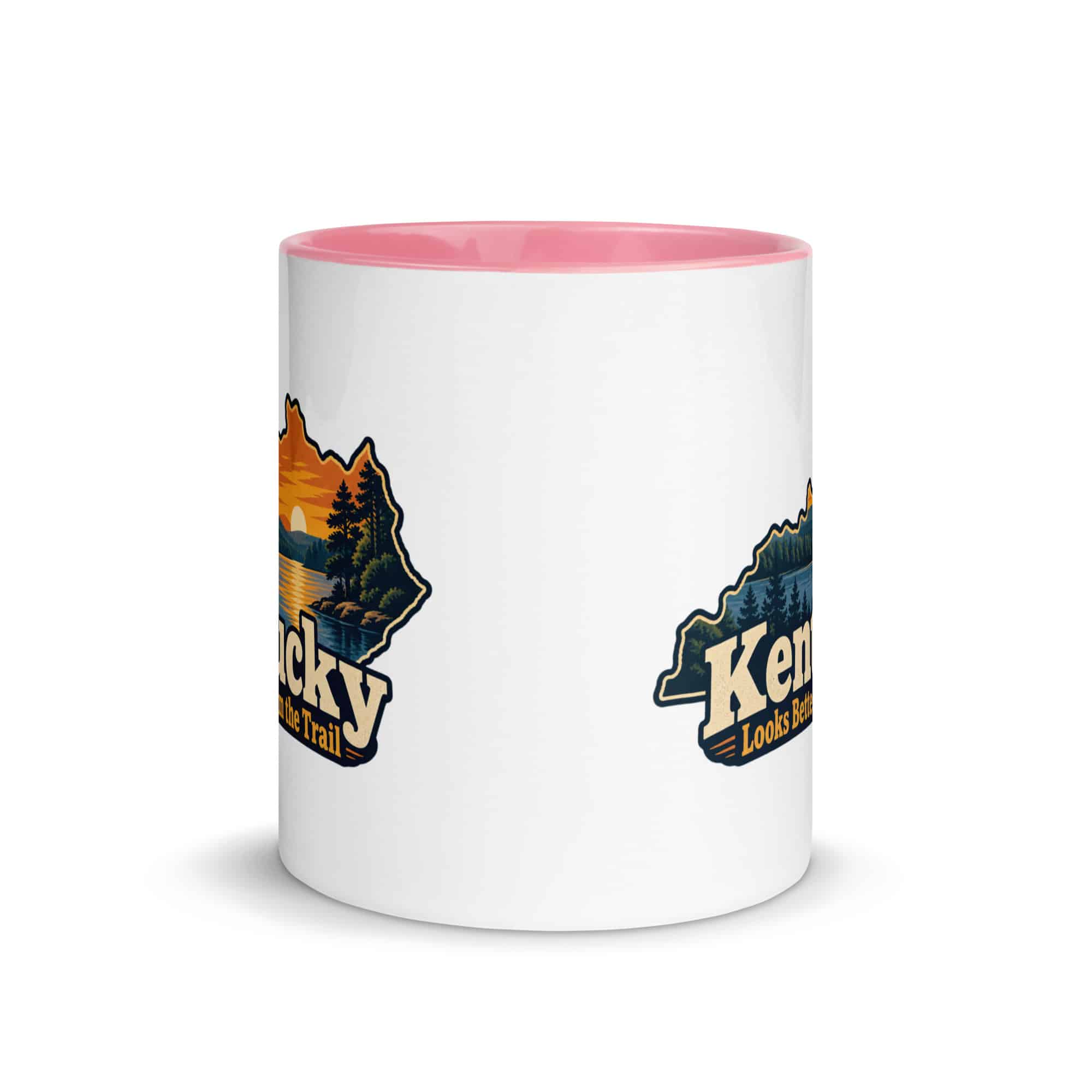 Kentucky Color Inside Coffee Mug: Lake with wooded shoreline, Colorful Kentucky Silhouette