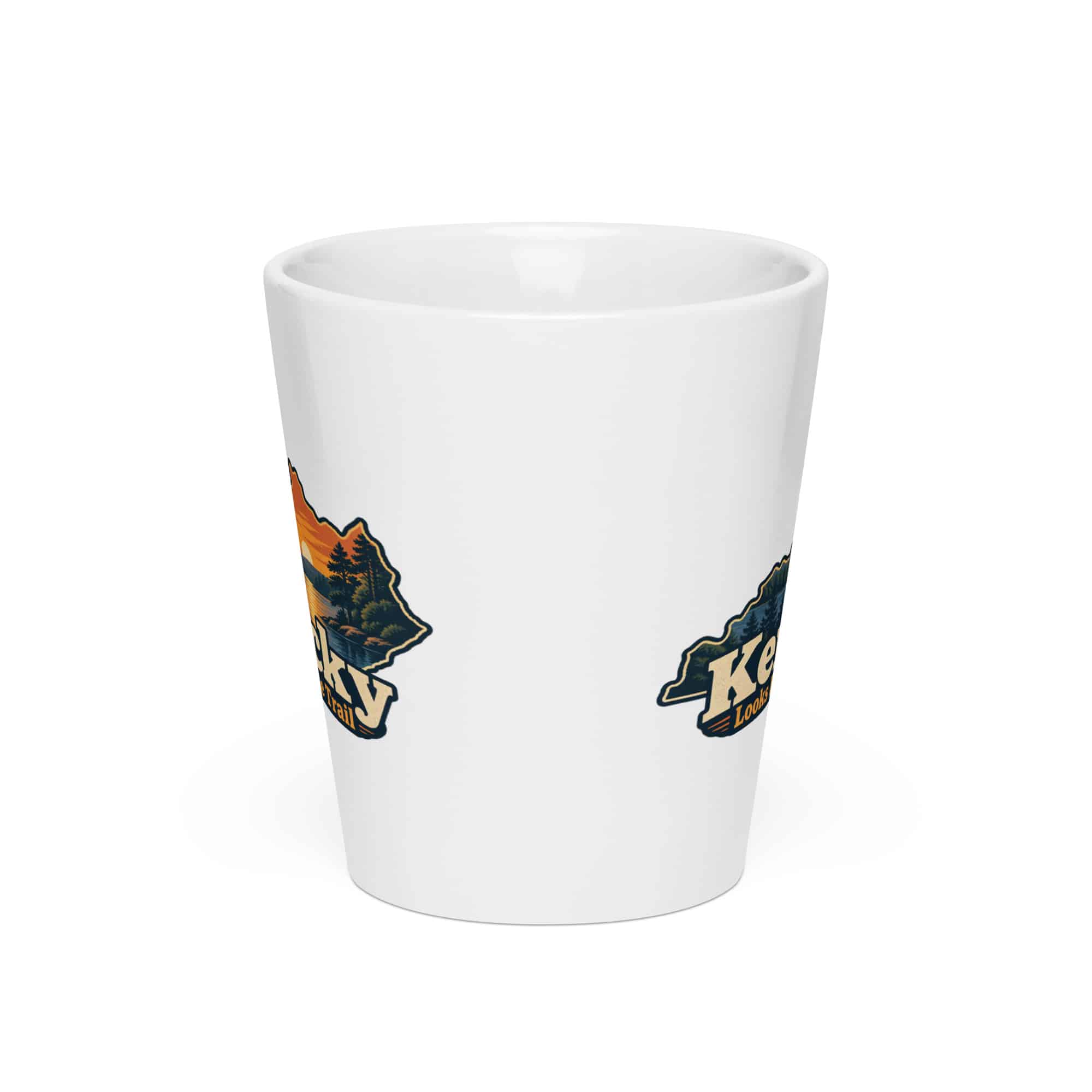 Kentucky Latte Mug: Lake with wooded shoreline, Colorful Kentucky Silhouette