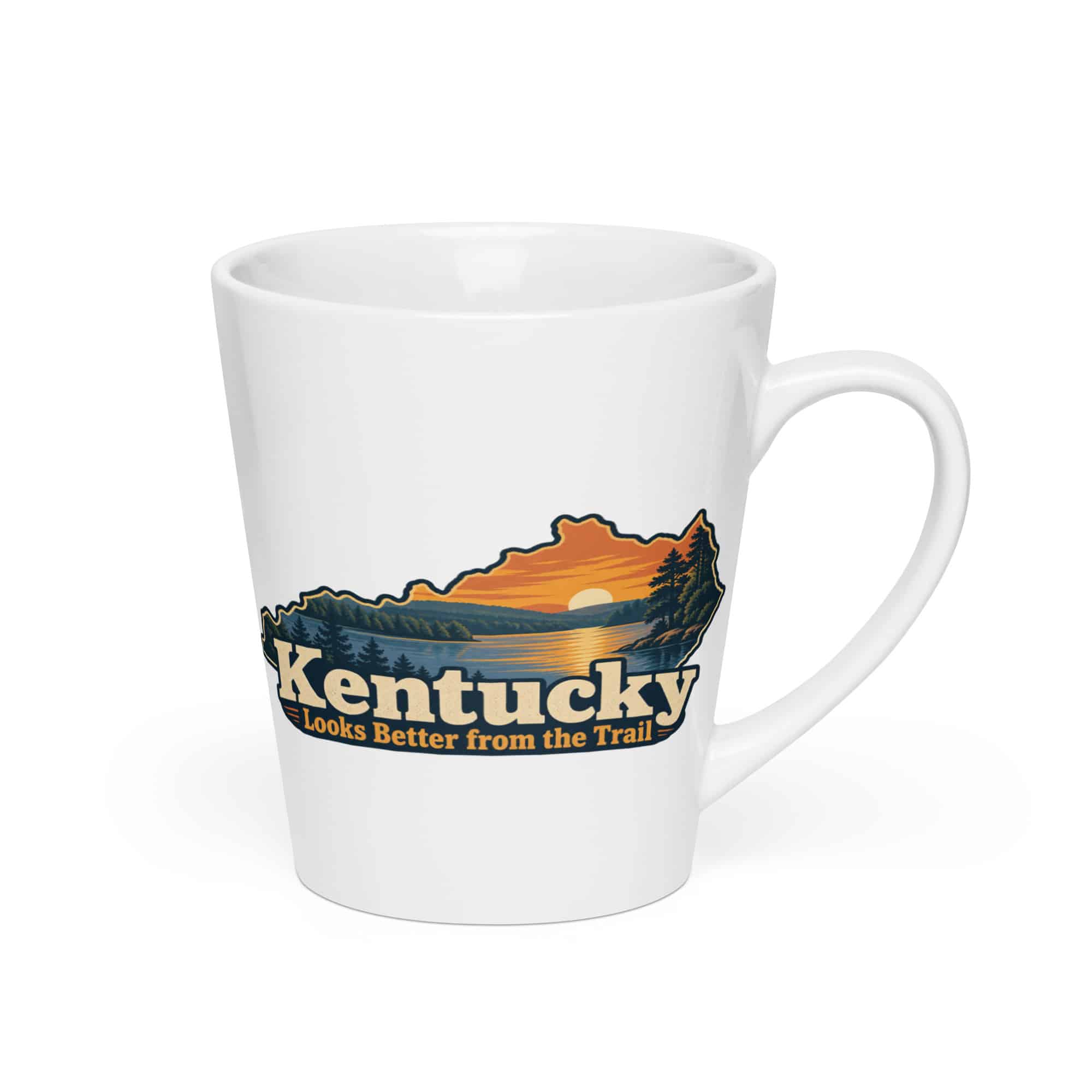 Kentucky Latte Mug: Lake with wooded shoreline, Colorful Kentucky Silhouette