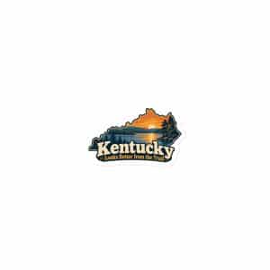 Kentucky Die-Cut Magnet: Lake with wooded shoreline, Colorful Kentucky Silhouette - 3″×3″ - Main
