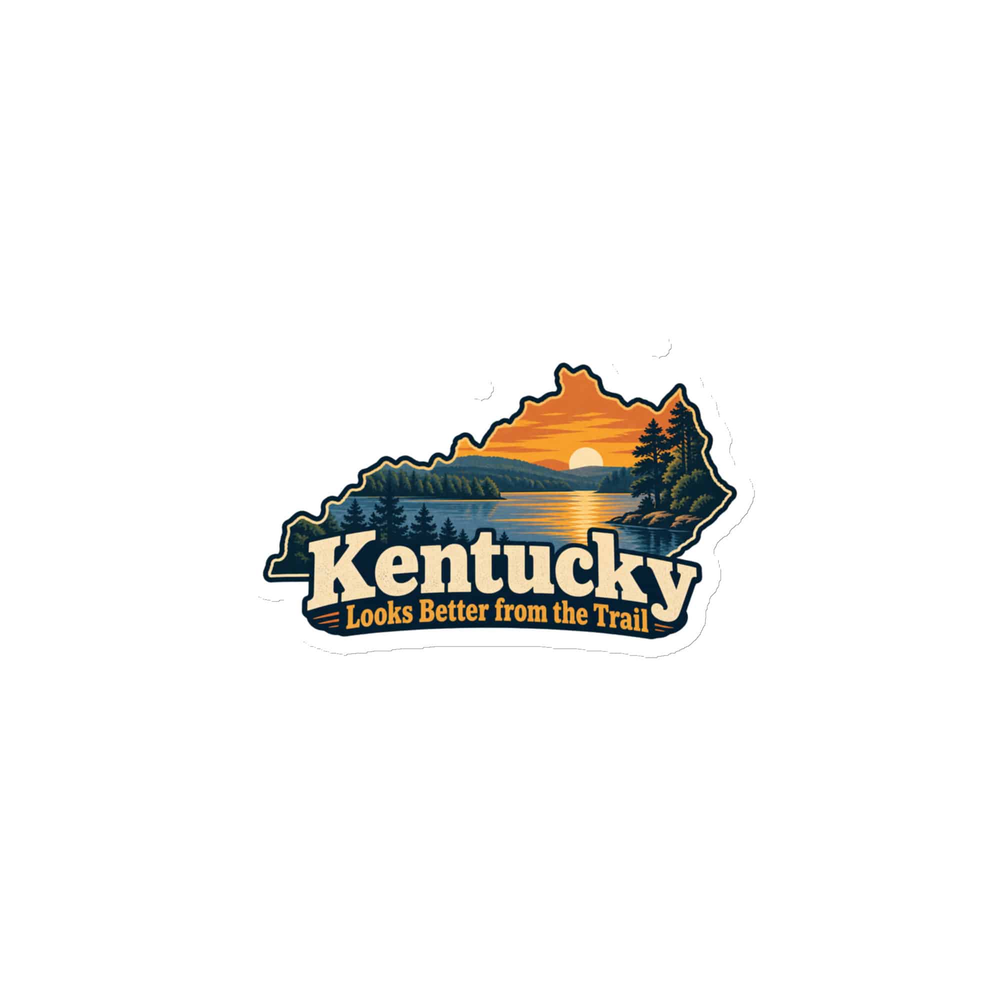 Kentucky Die-Cut Magnet: Lake with wooded shoreline, Colorful Kentucky Silhouette