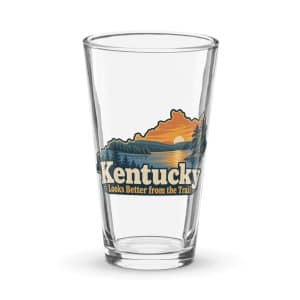 Kentucky Pint Glass: Lake with wooded shoreline, Colorful Kentucky Silhouette - 16 oz - Main