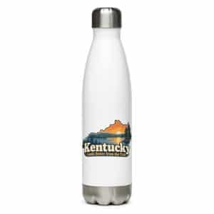 Kentucky Stainless Steel Water Bottle: Lake with wooded shoreline, Colorful Kentucky Silhouette - 17 oz - Main