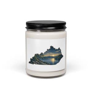 Kentucky Soy Wax Candle: Lake with wooded shoreline, Illustrated Kentucky Silhouette - 9oz - Main