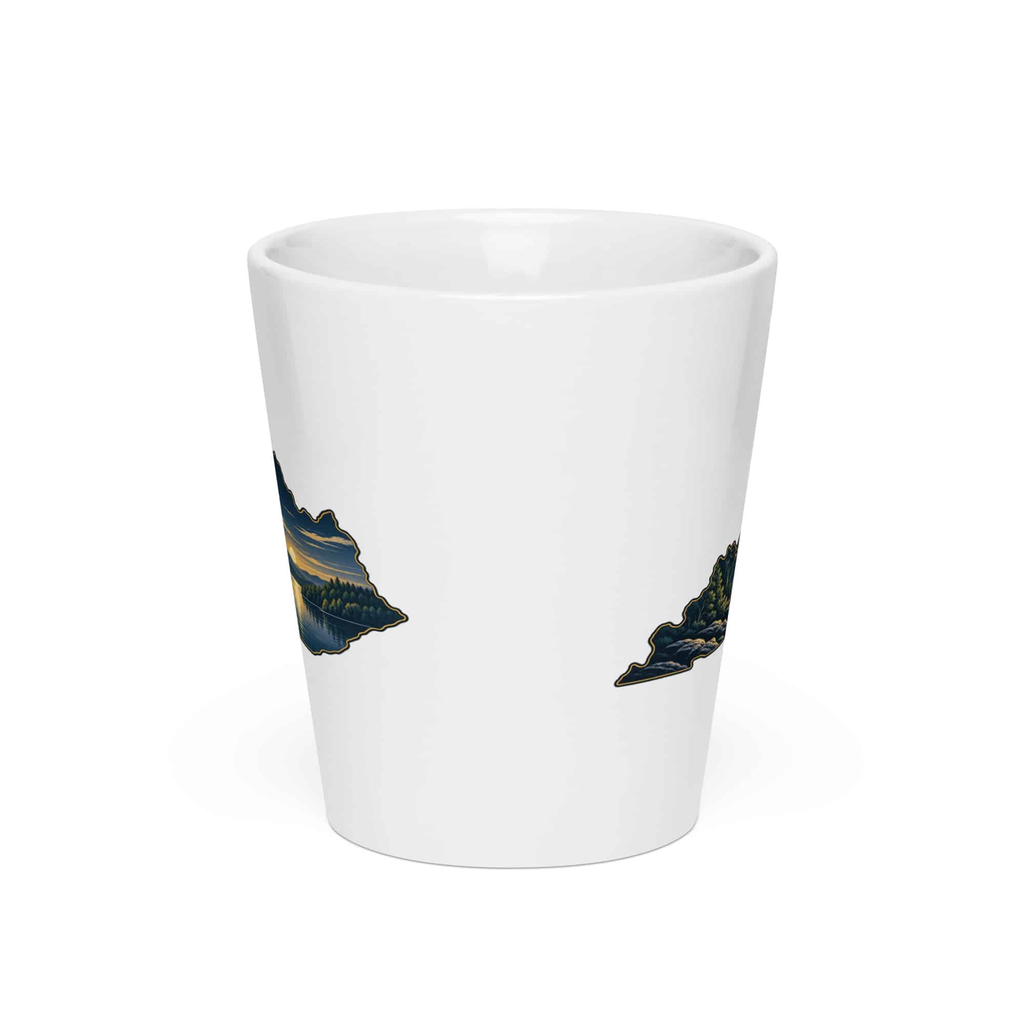 Kentucky Latte Mug: Lake with wooded shoreline, Illustrated Kentucky Silhouette