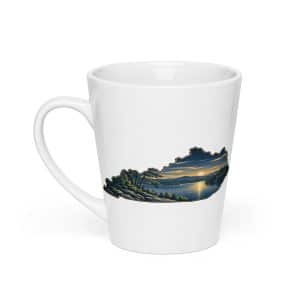 Kentucky Latte Mug: Lake with wooded shoreline, Illustrated Kentucky Silhouette - 12 oz - Main