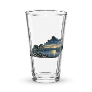 Kentucky Pint Glass: Lake with wooded shoreline, Illustrated Kentucky Silhouette - 16 oz - Main