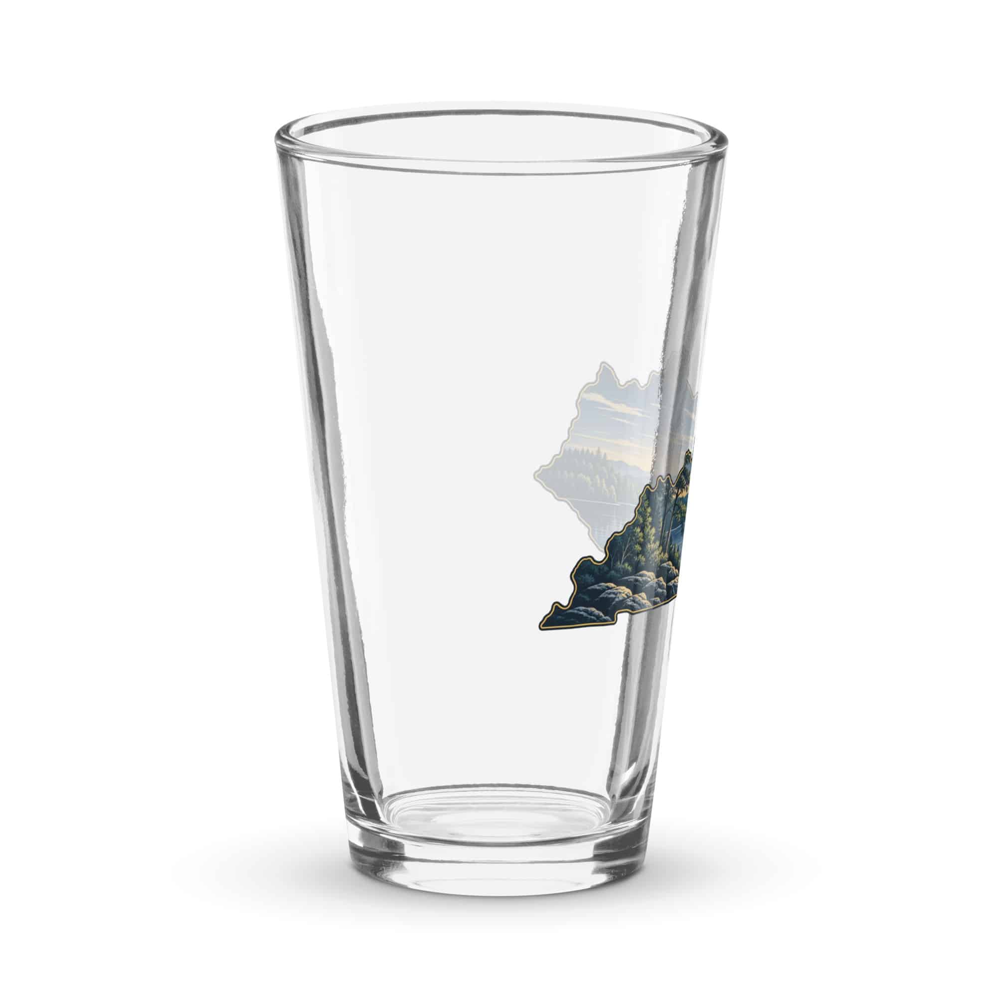 Kentucky Pint Glass: Lake with wooded shoreline, Illustrated Kentucky Silhouette