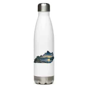 Kentucky Stainless Steel Water Bottle: Lake with wooded shoreline, Illustrated Kentucky Silhouette - 17 oz - Main