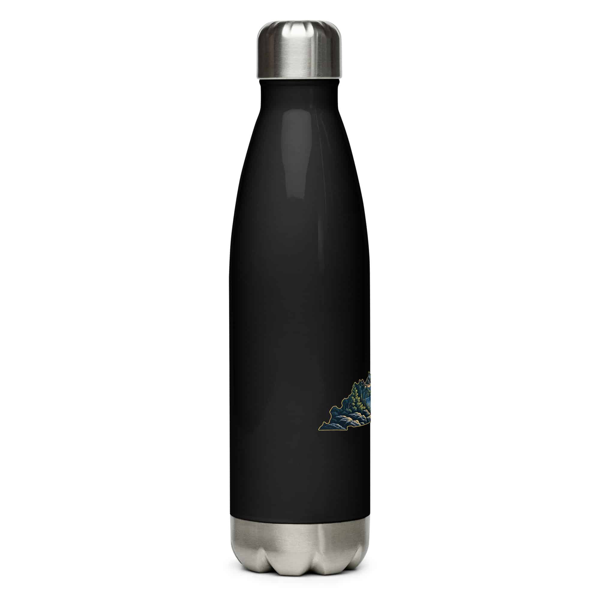 Kentucky Stainless Steel Water Bottle: Lake with wooded shoreline, Illustrated Kentucky Silhouette