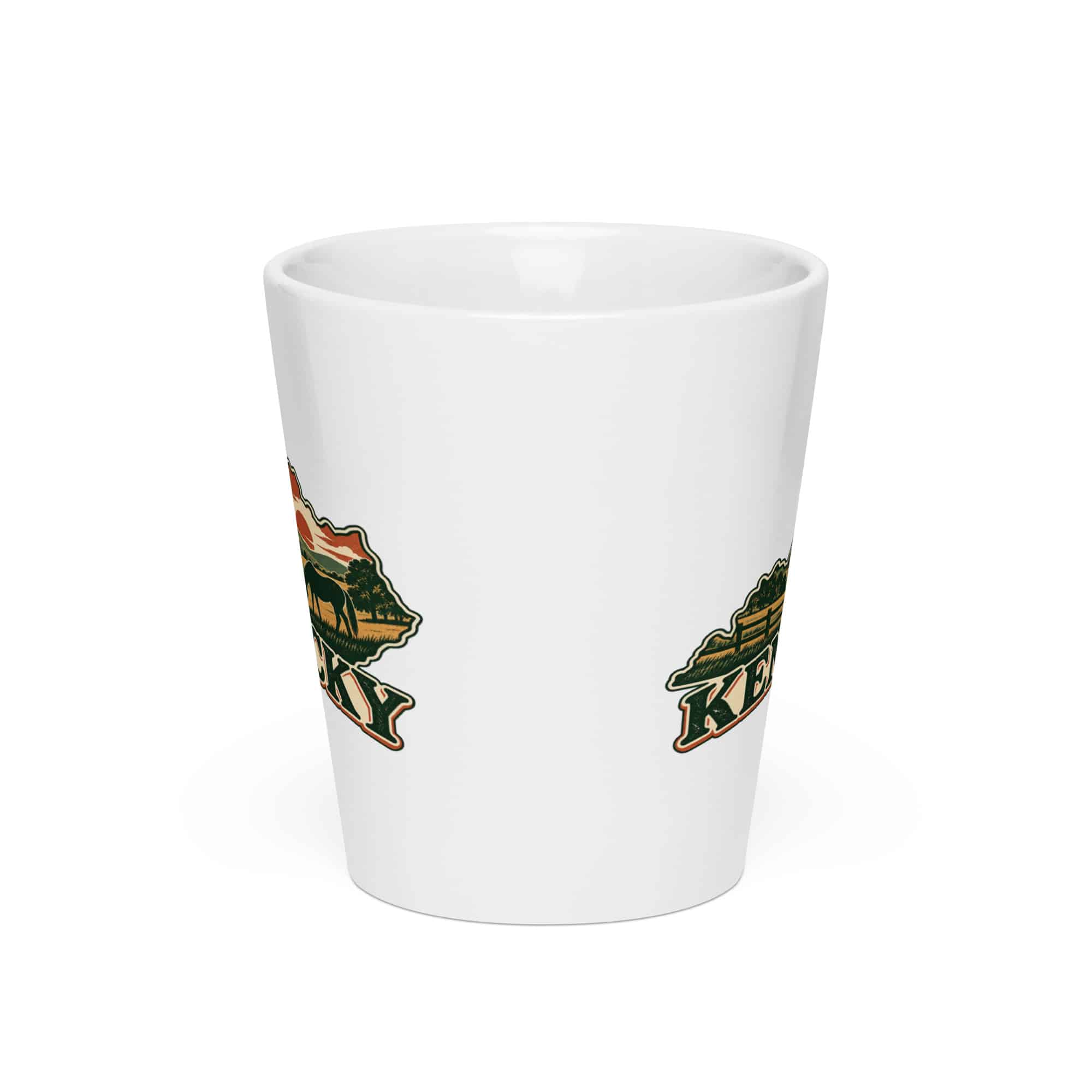 Kentucky Latte Mug: Rolling pasture and horse silhouette, Vintage Kentucky Silhouette
