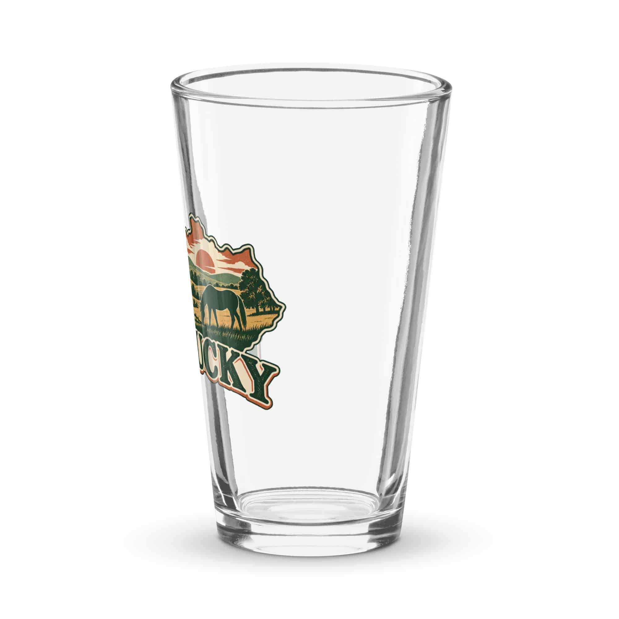 Kentucky Pint Glass: Rolling pasture and horse silhouette, Vintage Kentucky Silhouette