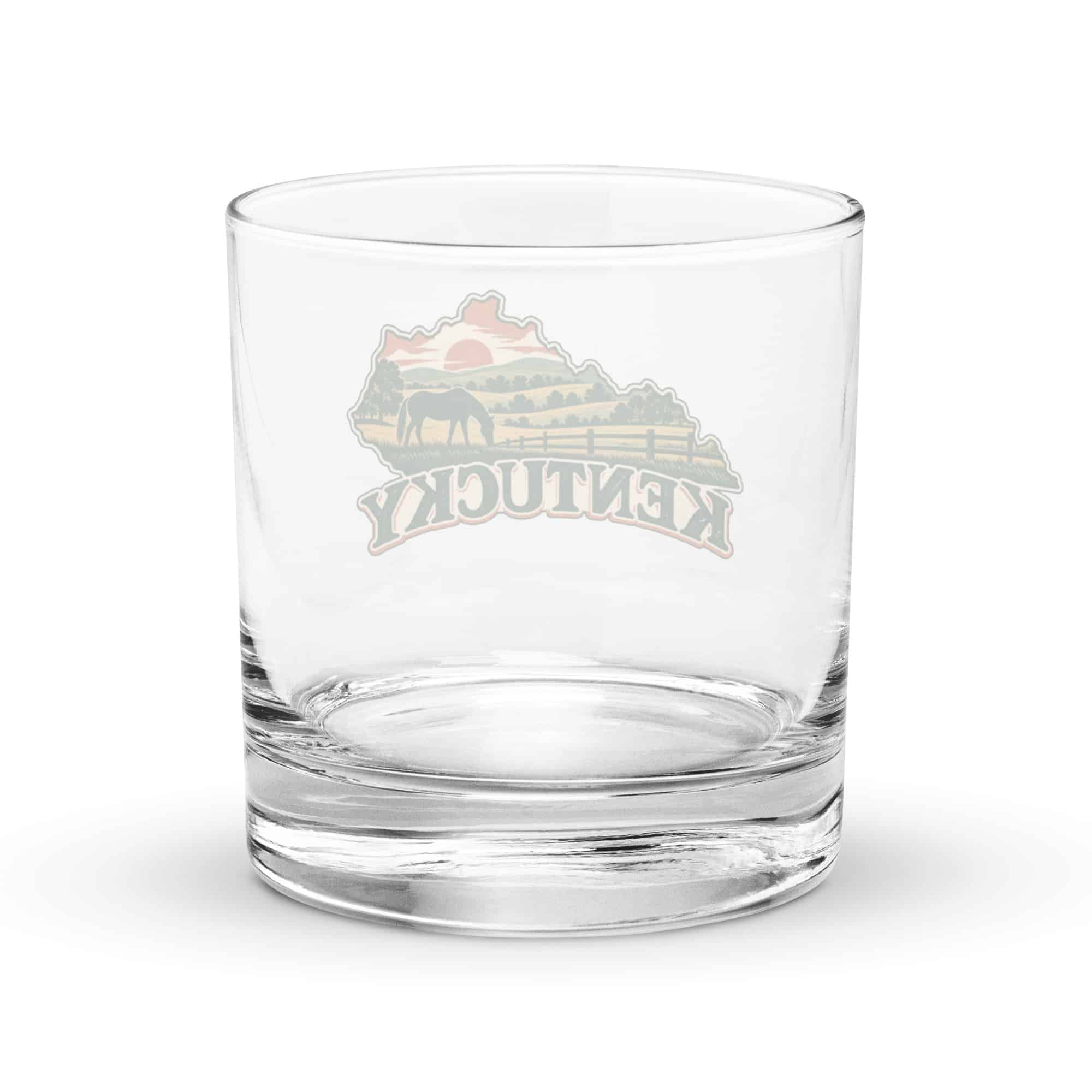 Kentucky Rocks Glass: Rolling pasture and horse silhouette, Vintage Kentucky Silhouette