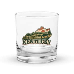 Kentucky Rocks Glass: Rolling pasture and horse silhouette, Vintage Kentucky Silhouette - 10.5 oz - Main