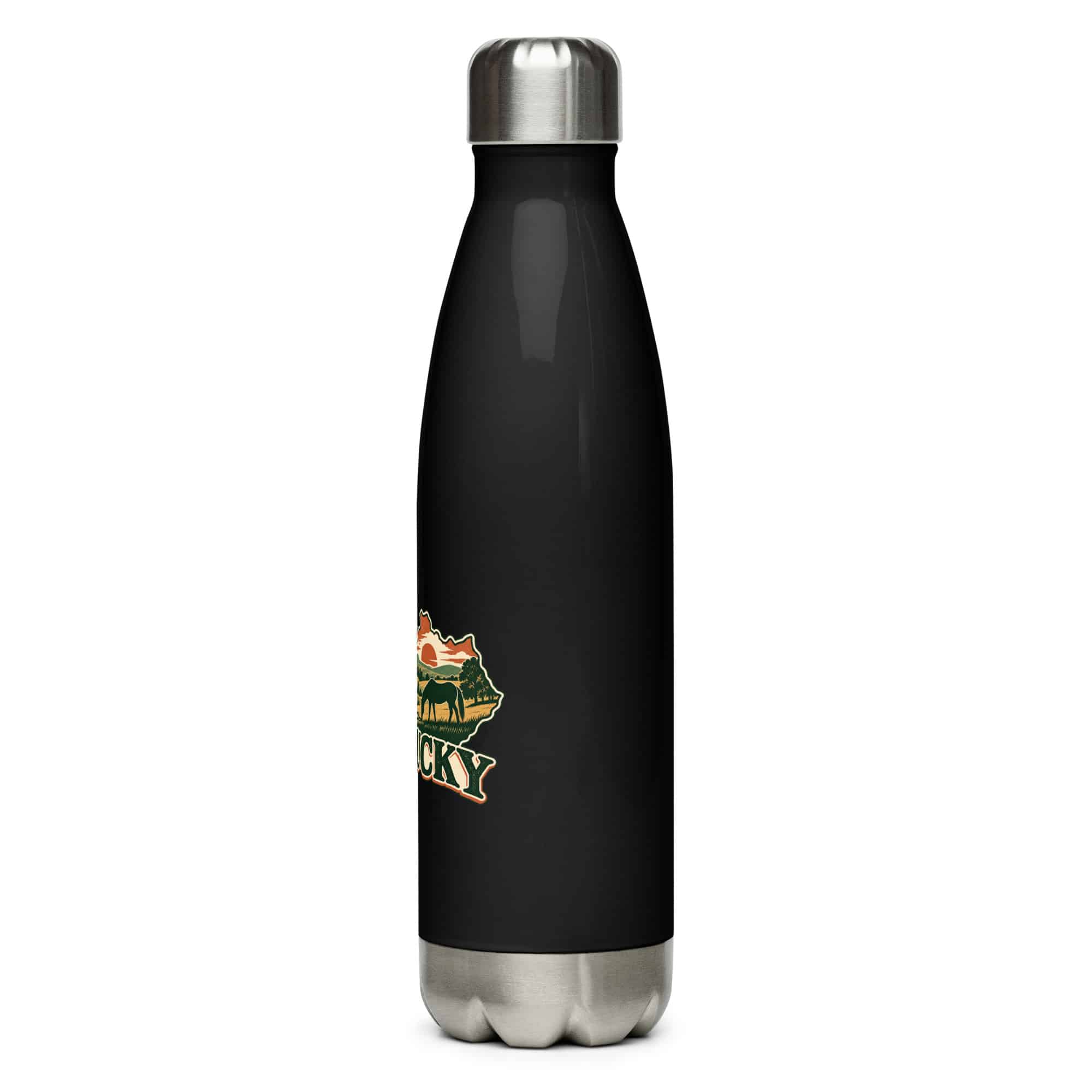 Kentucky Stainless Steel Water Bottle: Rolling pasture and horse silhouette, Vintage Kentucky Silhouette