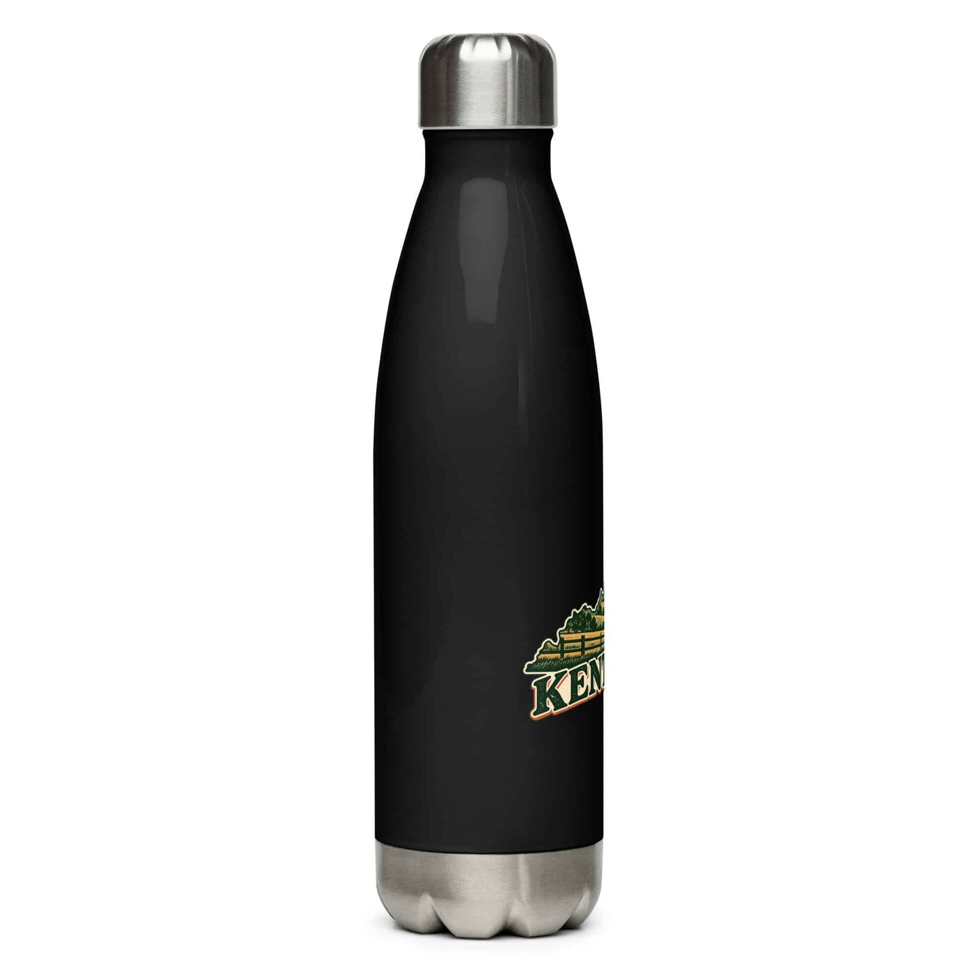 Kentucky Stainless Steel Water Bottle: Rolling pasture and horse silhouette, Vintage Kentucky Silhouette