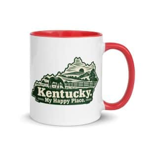 Kentucky Color Inside Coffee Mug: Rolling pasture and horse silhouette, Woodcut Kentucky Silhouette - 11 oz - Main