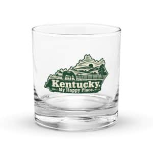 Kentucky Rocks Glass: Rolling pasture and horse silhouette, Woodcut Kentucky Silhouette - 10.5 oz - Main
