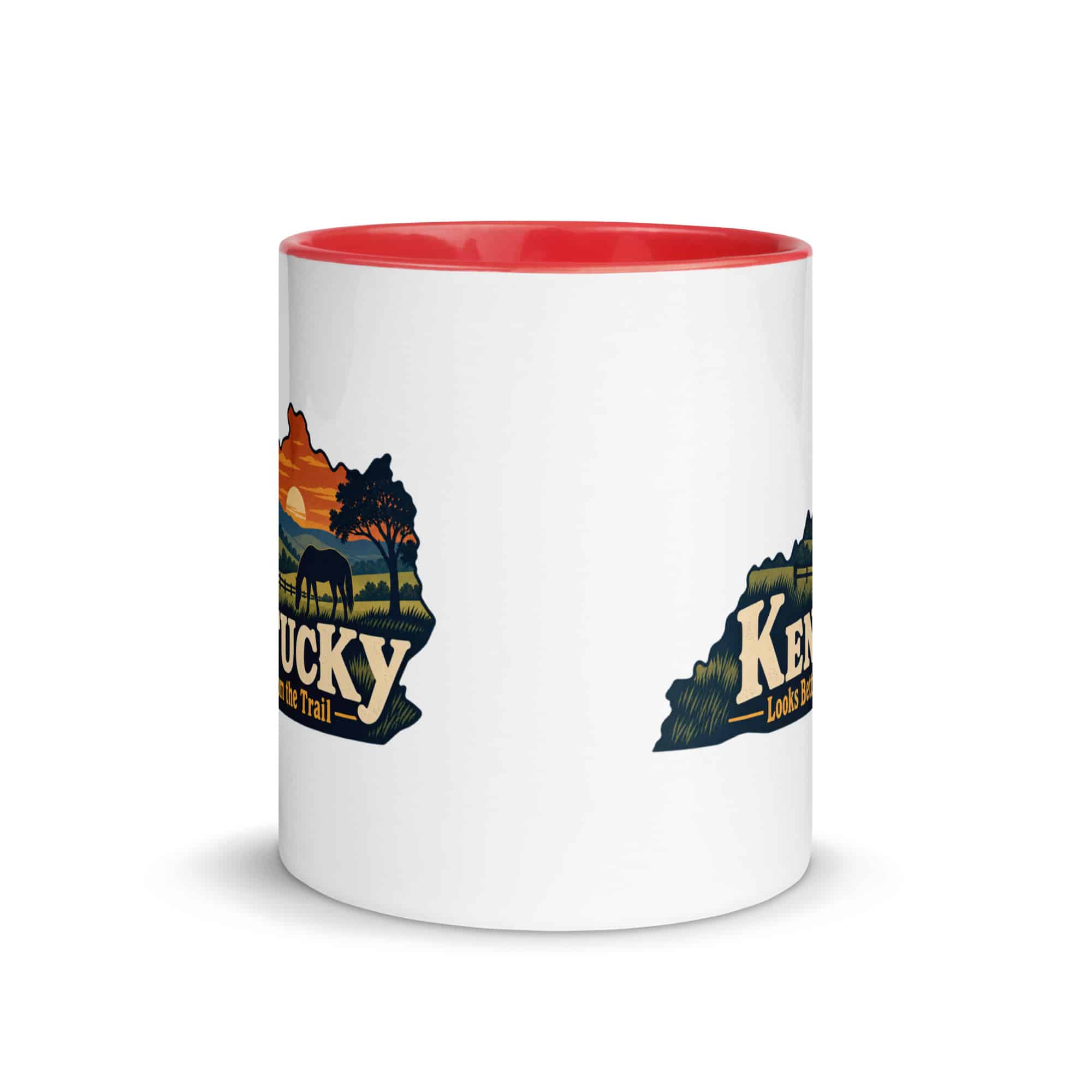 Kentucky Color Inside Coffee Mug: Rolling pasture and horse silhouette, Colorful Kentucky Silhouette