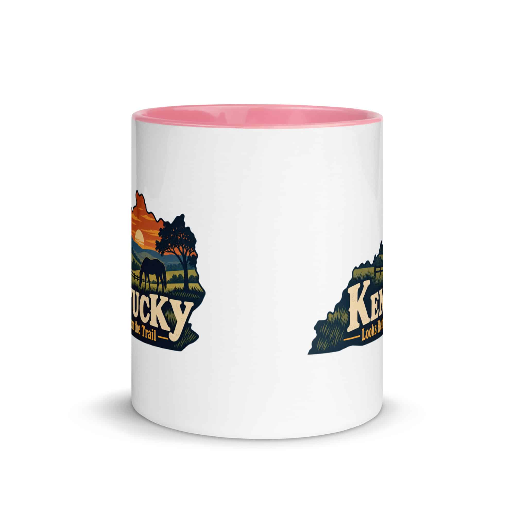Kentucky Color Inside Coffee Mug: Rolling pasture and horse silhouette, Colorful Kentucky Silhouette