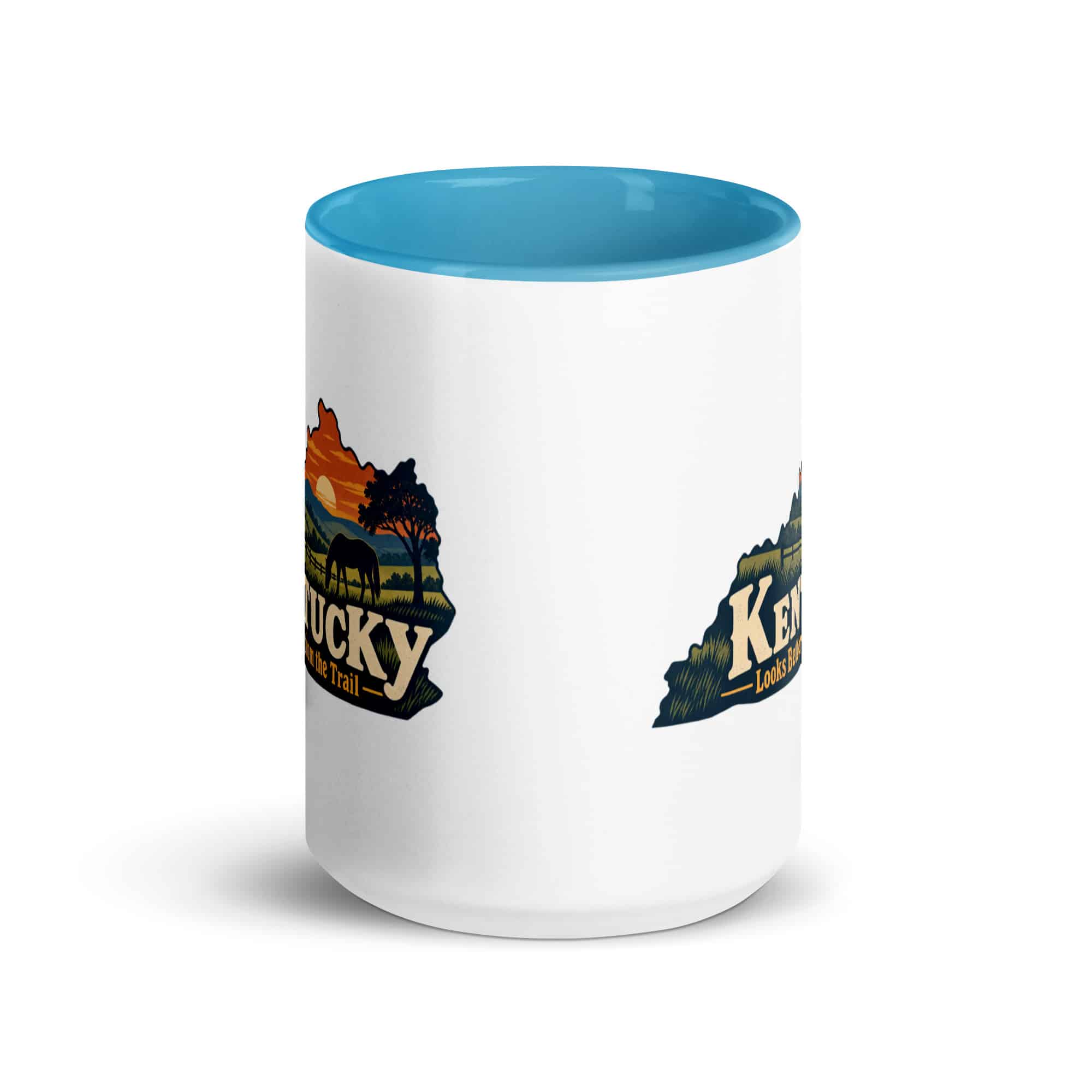 Kentucky Color Inside Coffee Mug: Rolling pasture and horse silhouette, Colorful Kentucky Silhouette