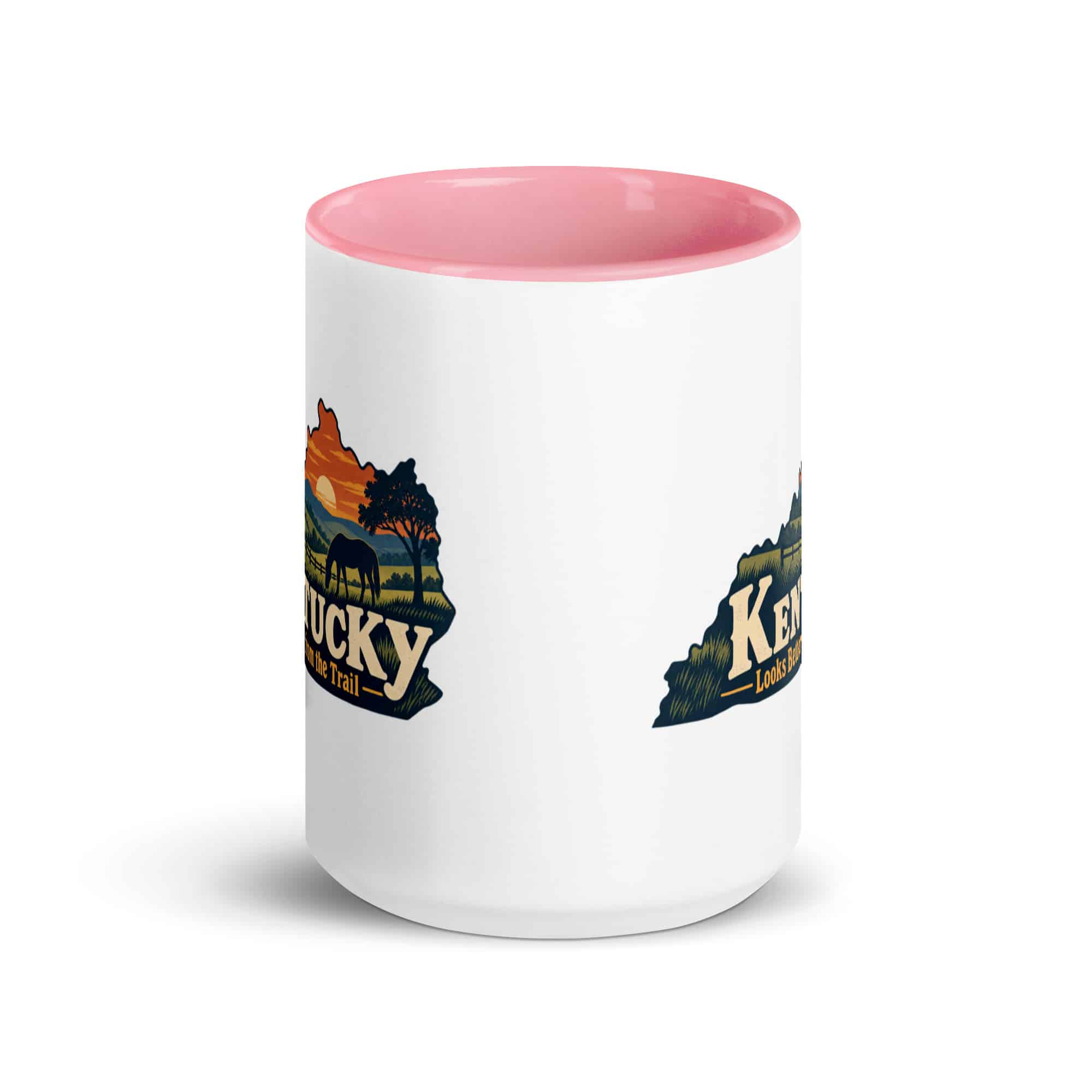 Kentucky Color Inside Coffee Mug: Rolling pasture and horse silhouette, Colorful Kentucky Silhouette
