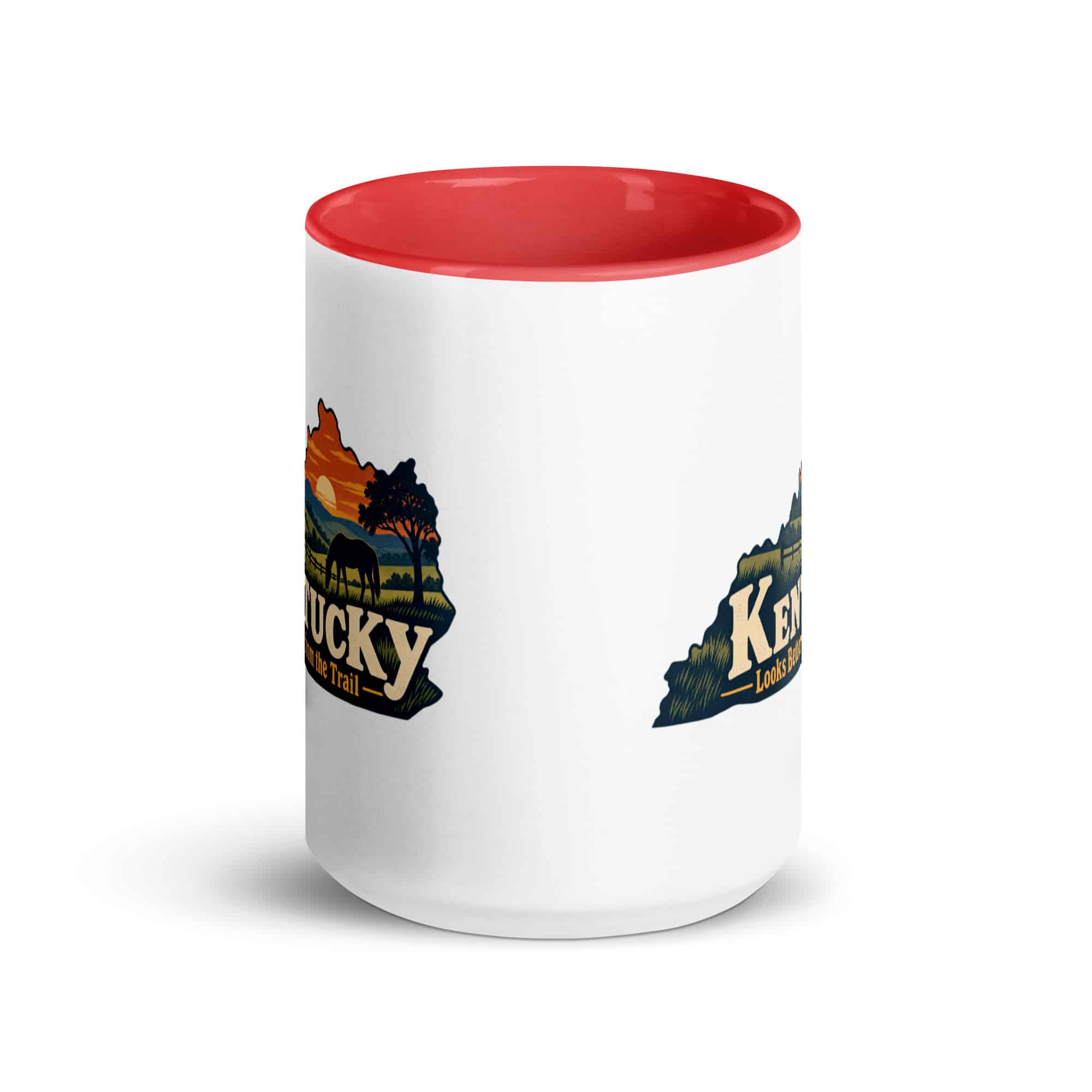 Kentucky Color Inside Coffee Mug: Rolling pasture and horse silhouette, Colorful Kentucky Silhouette
