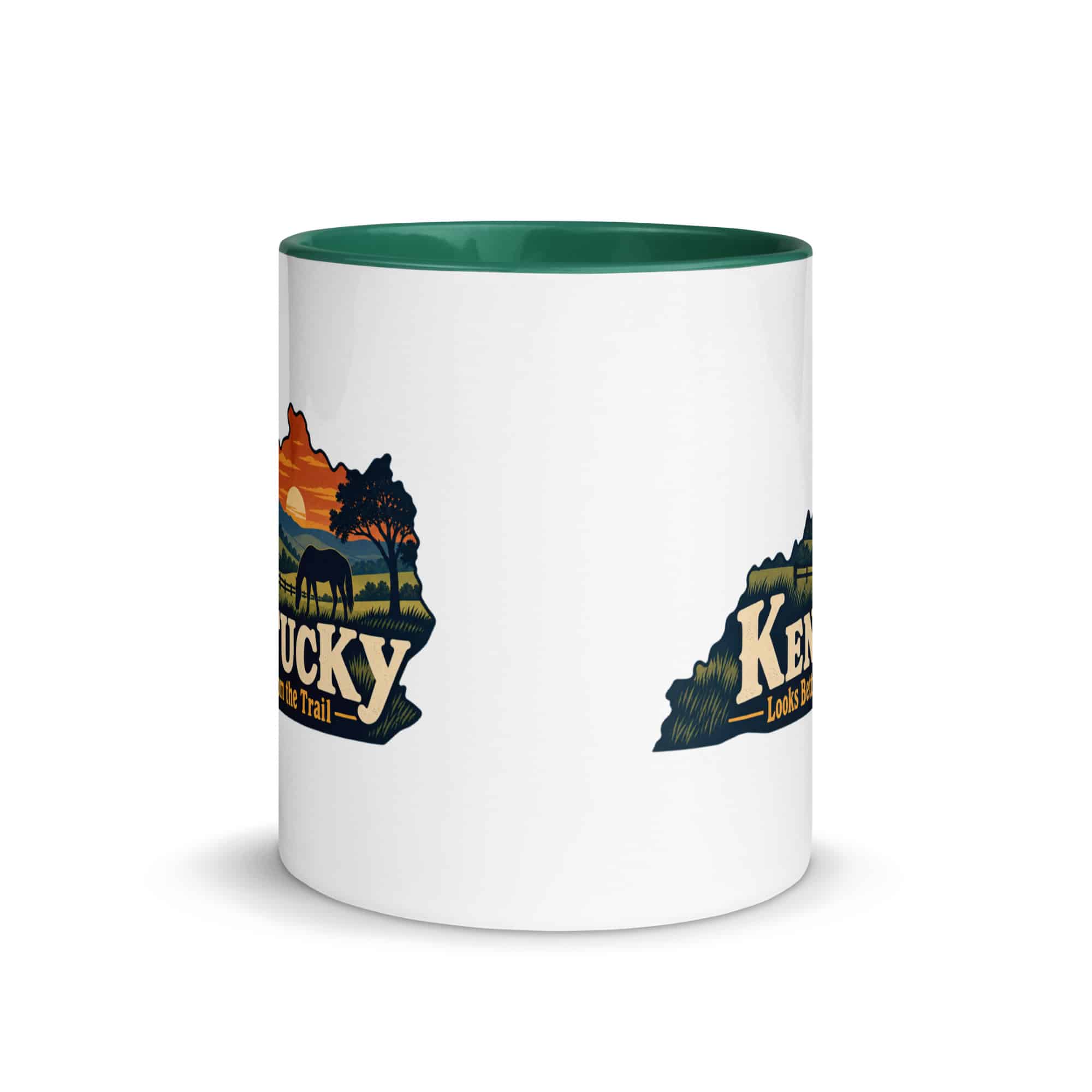 Kentucky Color Inside Coffee Mug: Rolling pasture and horse silhouette, Colorful Kentucky Silhouette