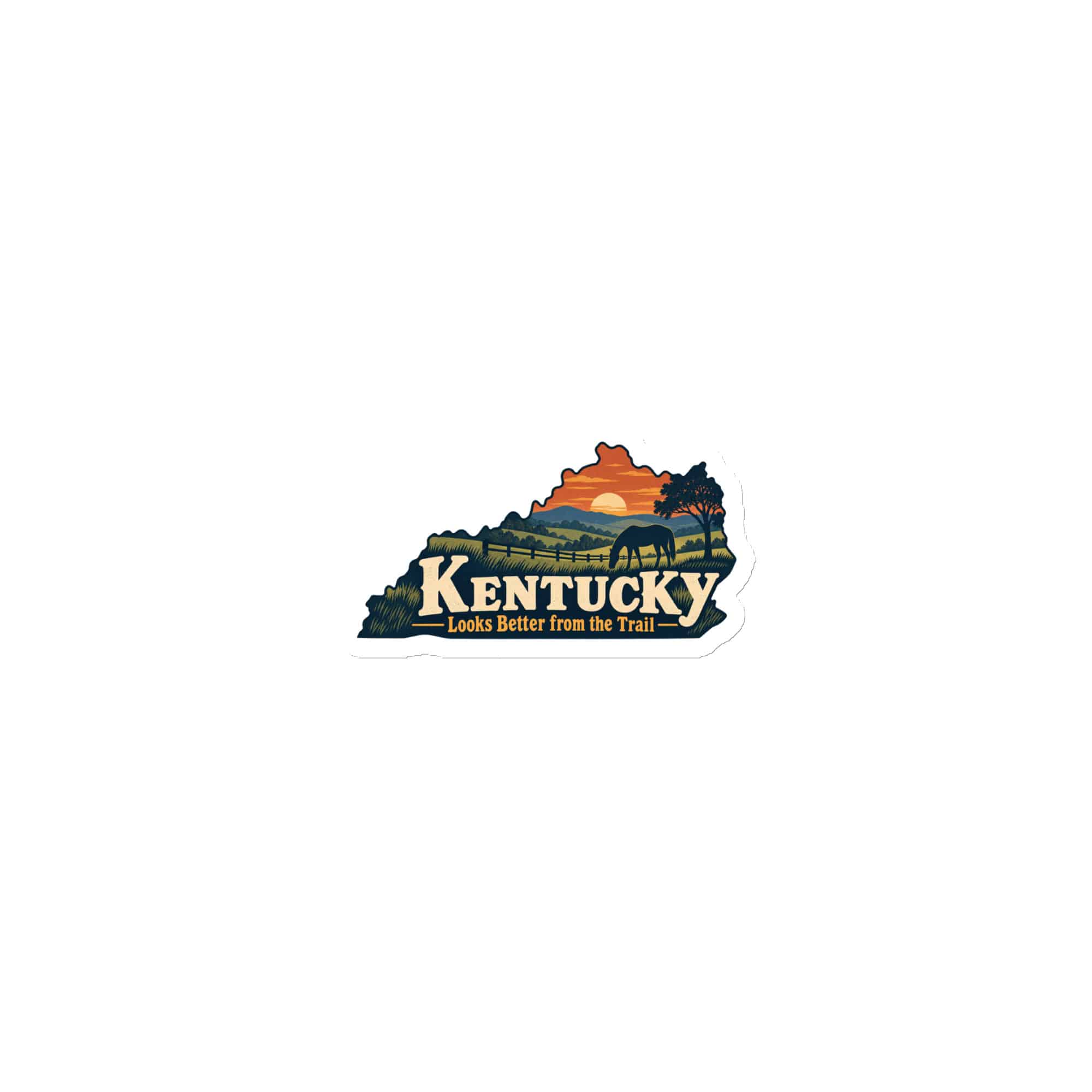 Kentucky Die-Cut Magnet: Rolling pasture and horse silhouette, Colorful Kentucky Silhouette