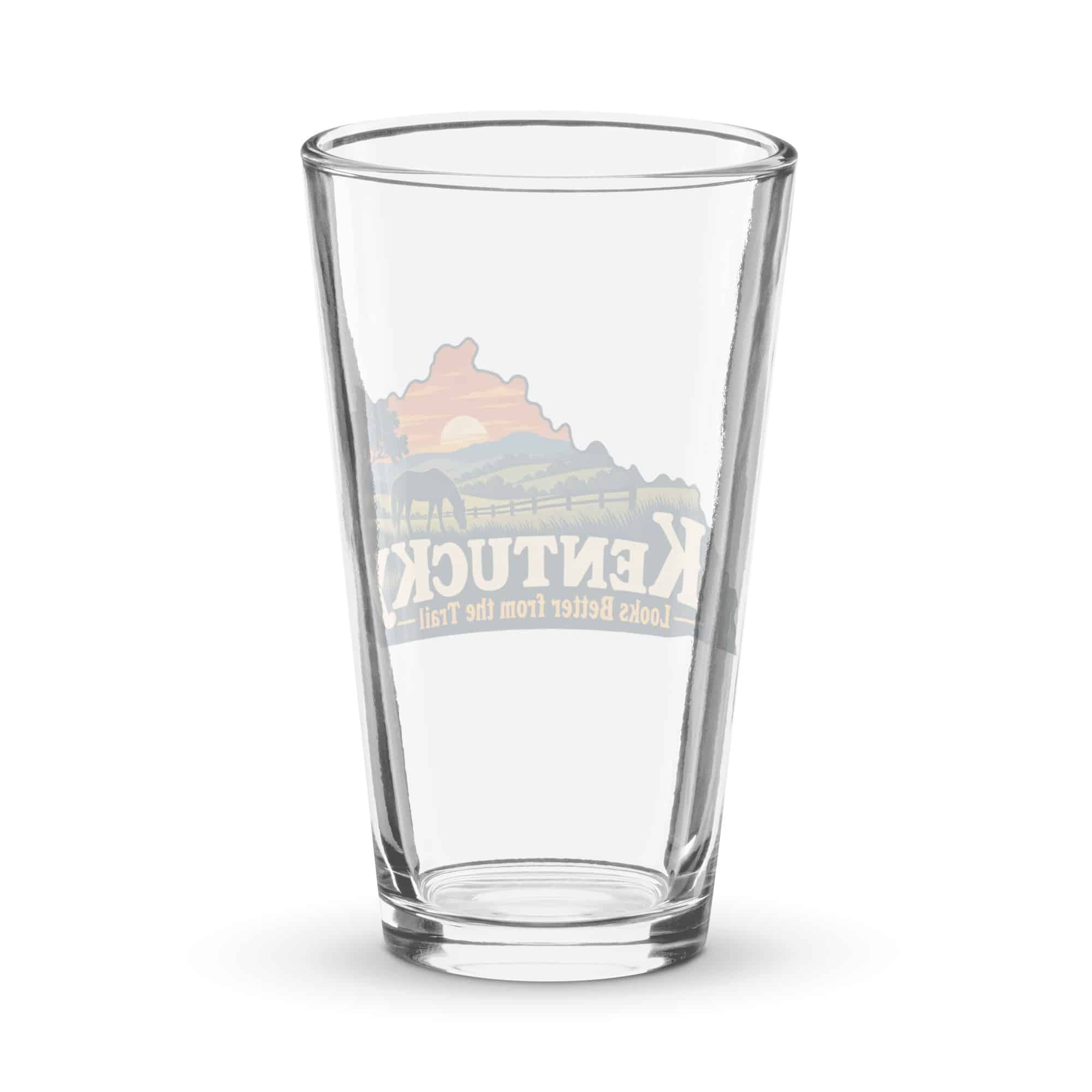 Kentucky Pint Glass: Rolling pasture and horse silhouette, Colorful Kentucky Silhouette