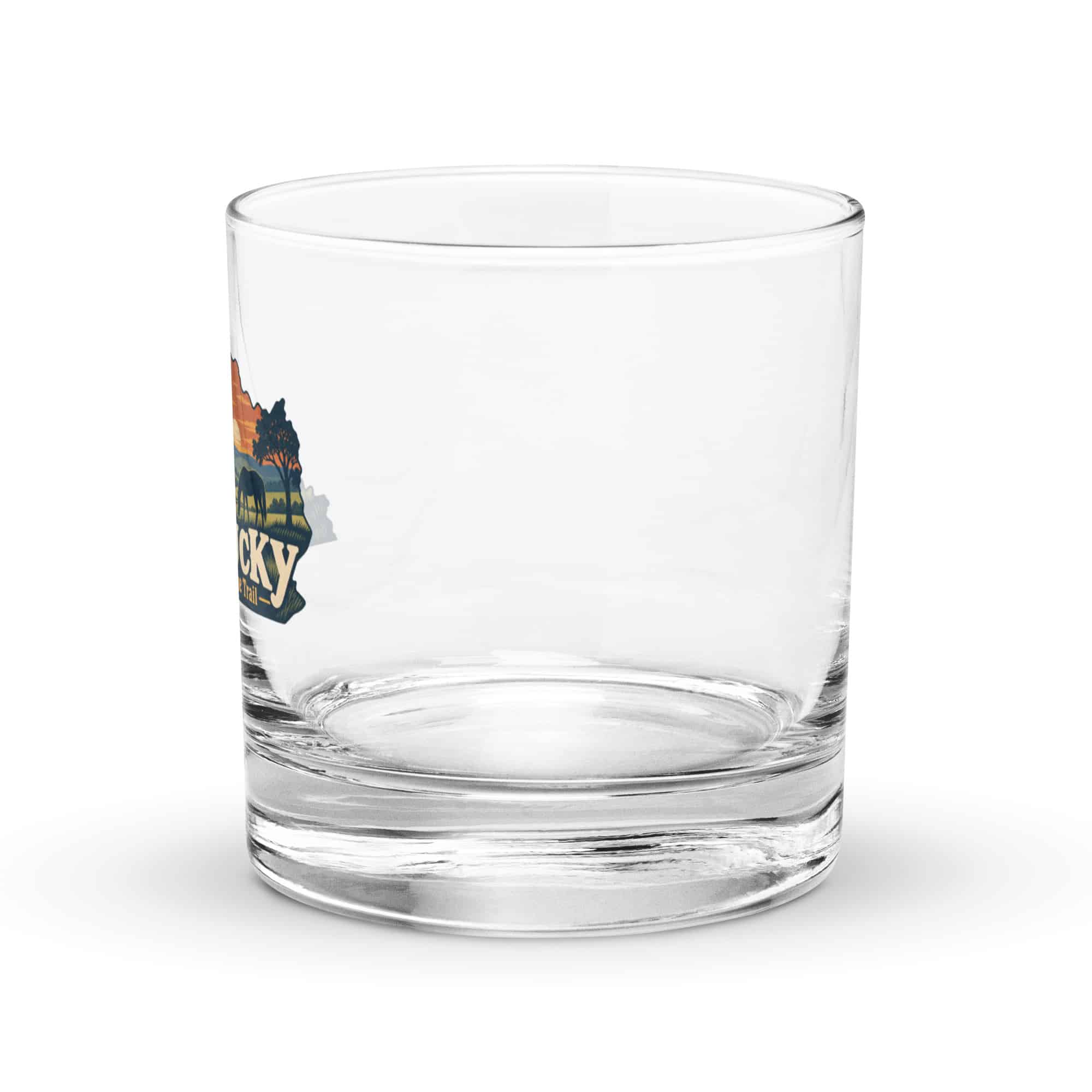 Kentucky Rocks Glass: Rolling pasture and horse silhouette, Colorful Kentucky Silhouette