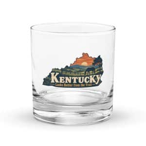 Kentucky Rocks Glass: Rolling pasture and horse silhouette, Colorful Kentucky Silhouette - 10.5 oz - Main