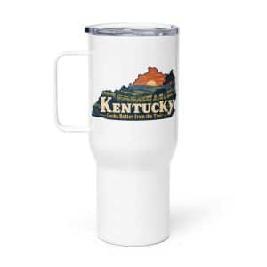 Kentucky Travel Mug: Rolling pasture and horse silhouette, Colorful Kentucky Silhouette - 25 oz - Main