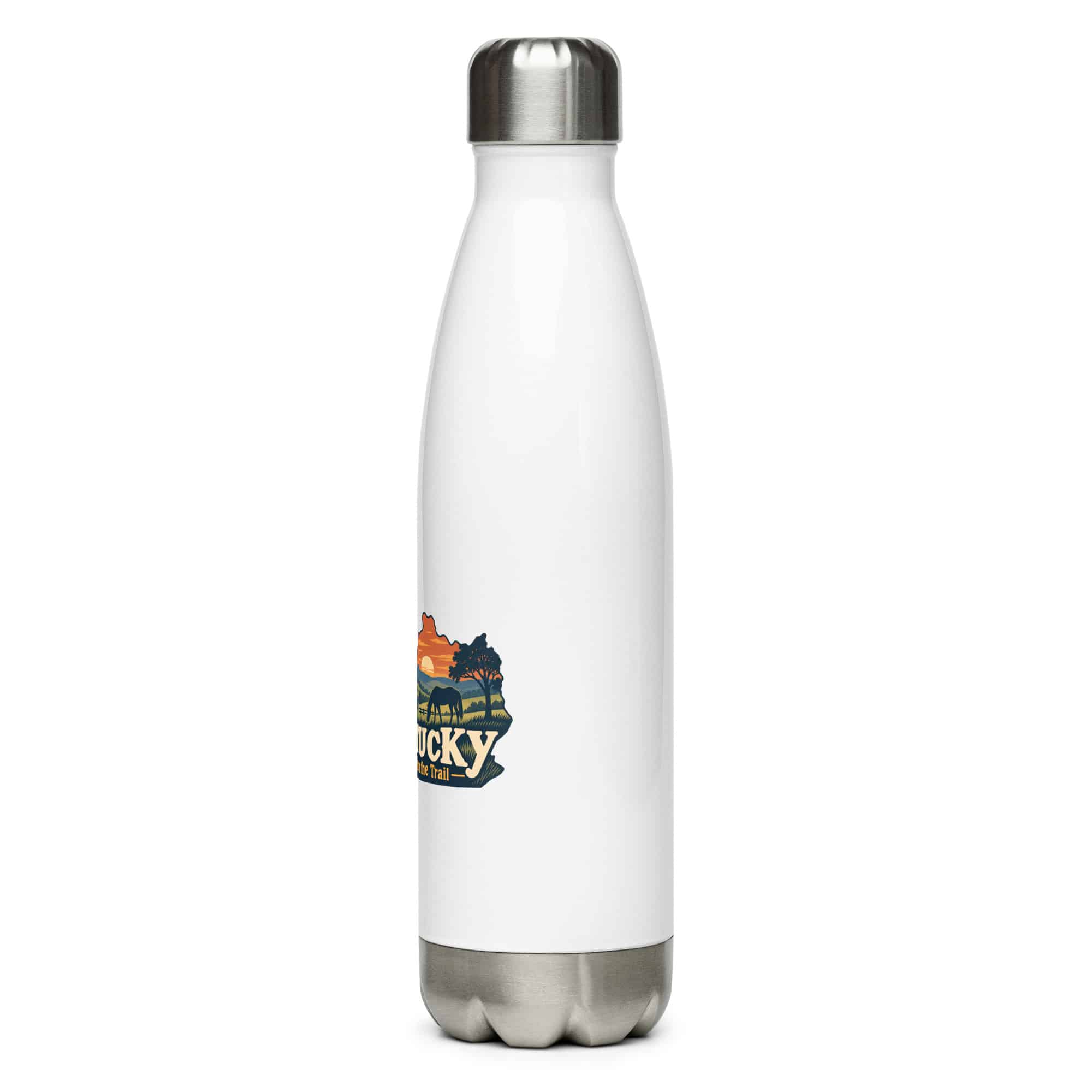 Kentucky Stainless Steel Water Bottle: Rolling pasture and horse silhouette, Colorful Kentucky Silhouette