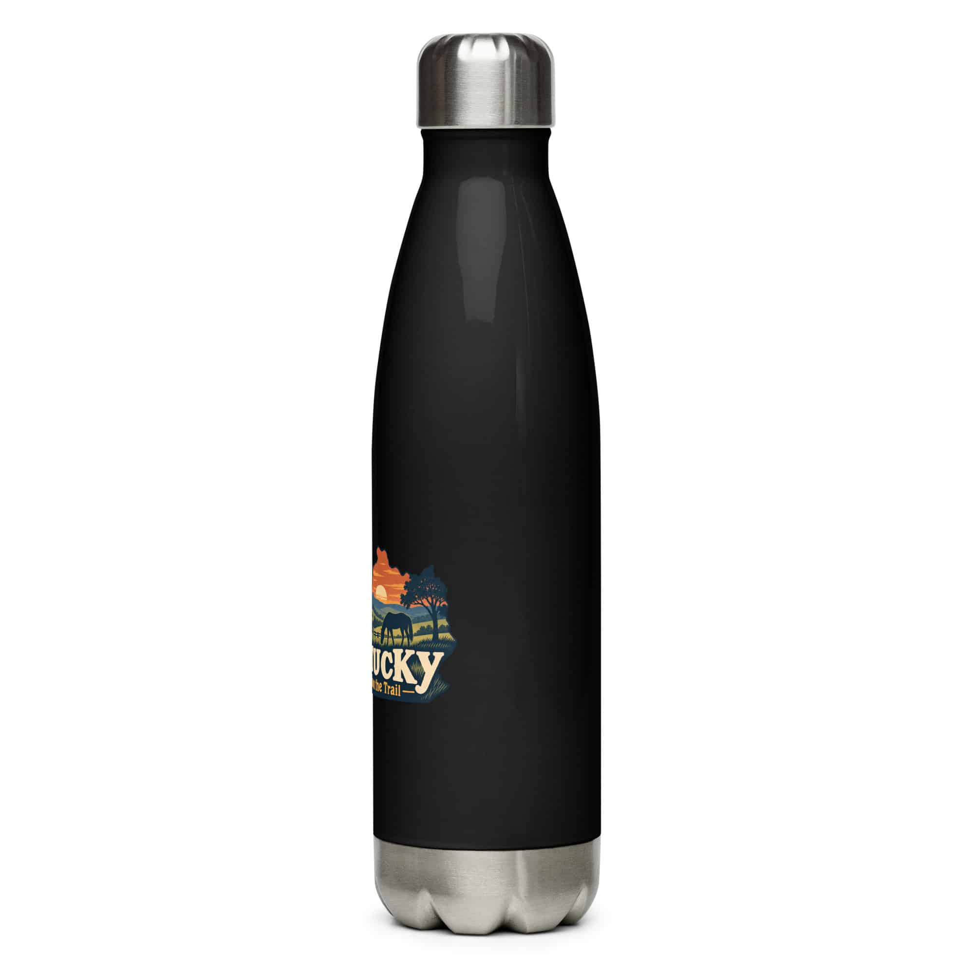 Kentucky Stainless Steel Water Bottle: Rolling pasture and horse silhouette, Colorful Kentucky Silhouette
