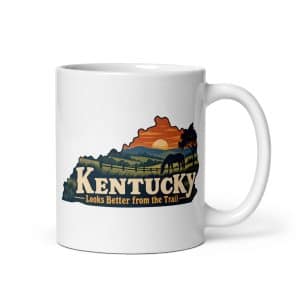 Kentucky White Ceramic Coffee Mug: Rolling pasture and horse silhouette, Colorful Kentucky Silhouette - 11 oz - Main