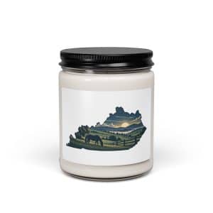 Kentucky Soy Wax Candle: Rolling pasture and horse silhouette, Illustrated Kentucky Silhouette - 9oz - Main