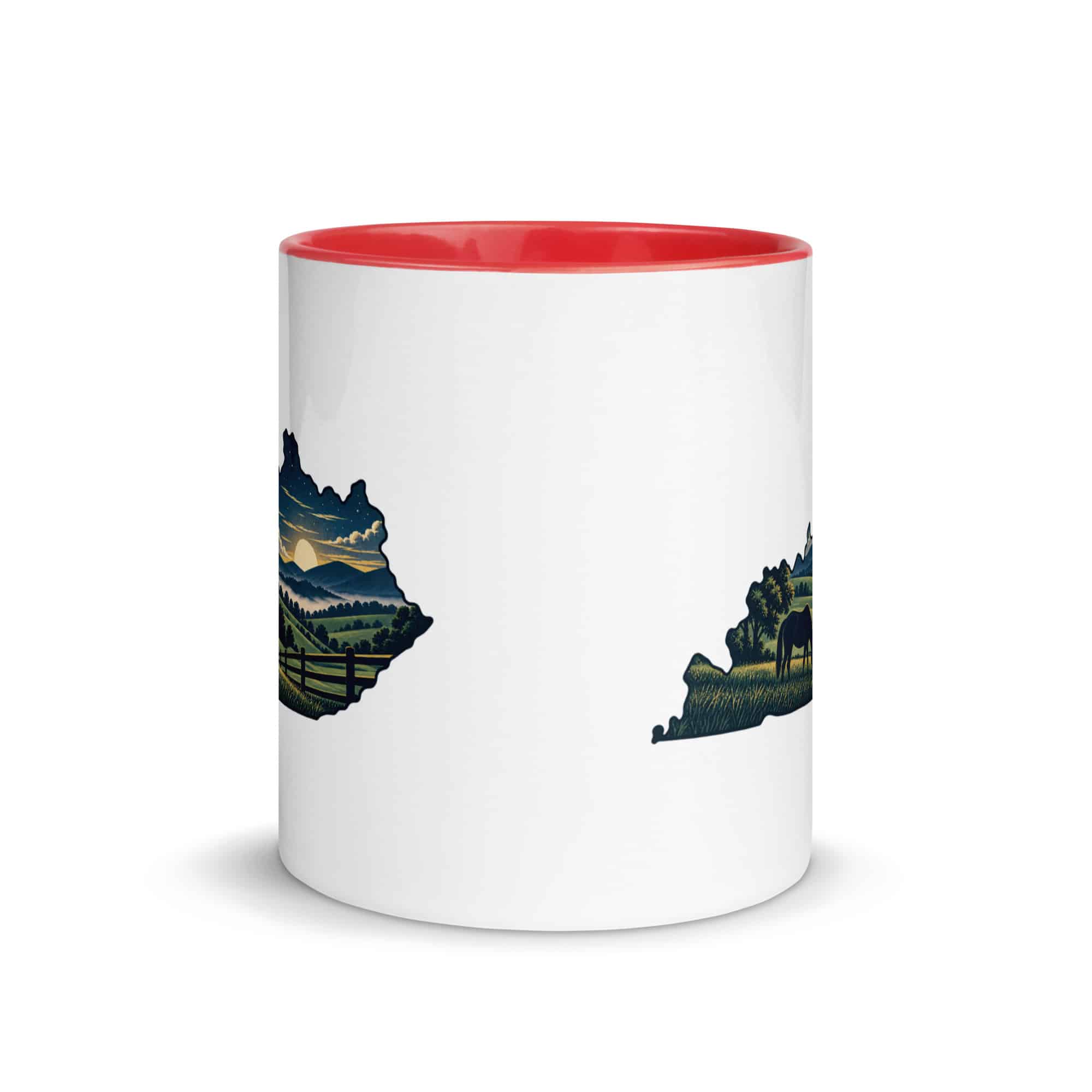 Kentucky Color Inside Coffee Mug: Rolling pasture and horse silhouette, Illustrated Kentucky Silhouette