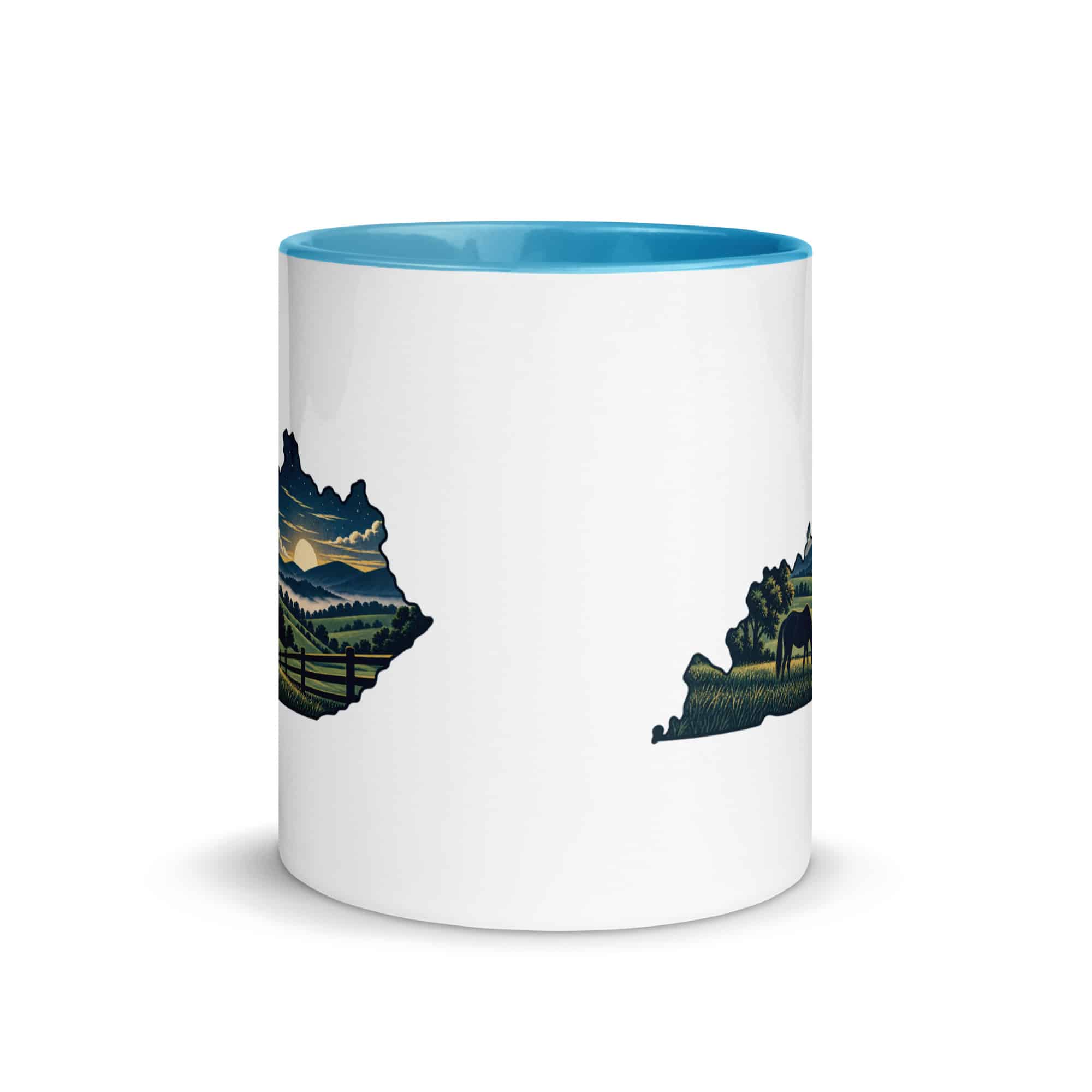 Kentucky Color Inside Coffee Mug: Rolling pasture and horse silhouette, Illustrated Kentucky Silhouette