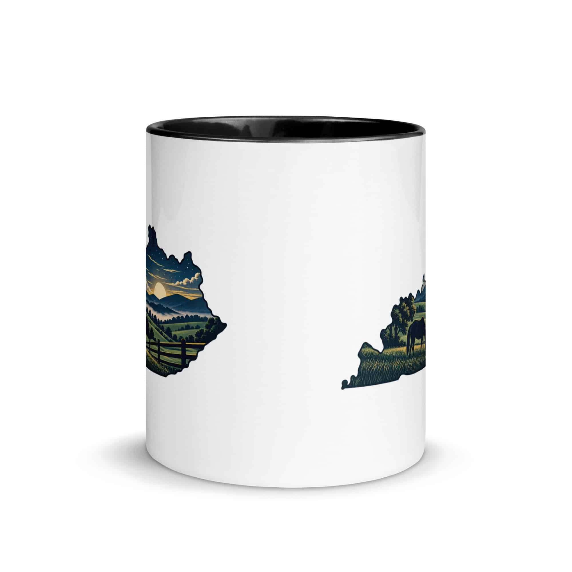 Kentucky Color Inside Coffee Mug: Rolling pasture and horse silhouette, Illustrated Kentucky Silhouette