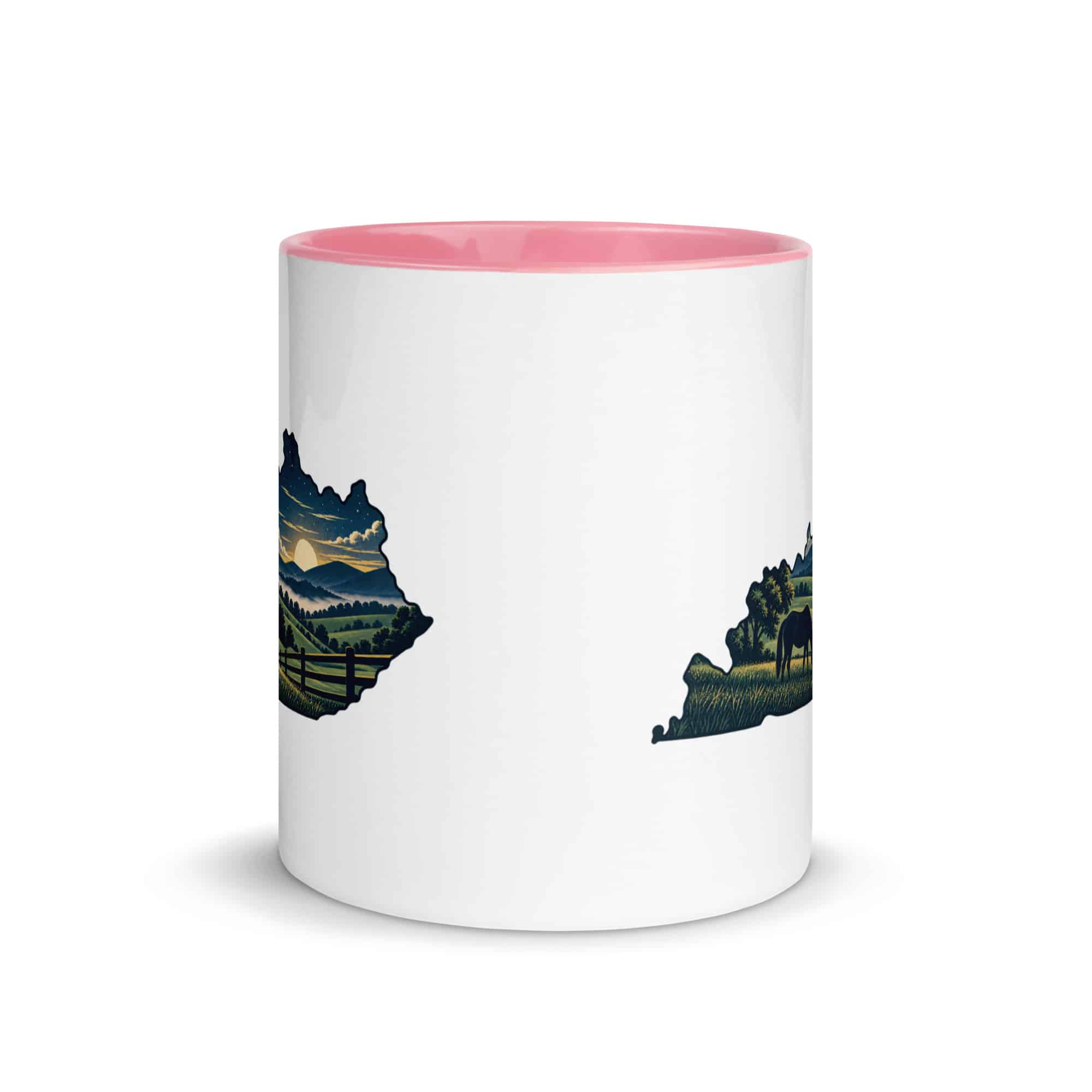 Kentucky Color Inside Coffee Mug: Rolling pasture and horse silhouette, Illustrated Kentucky Silhouette