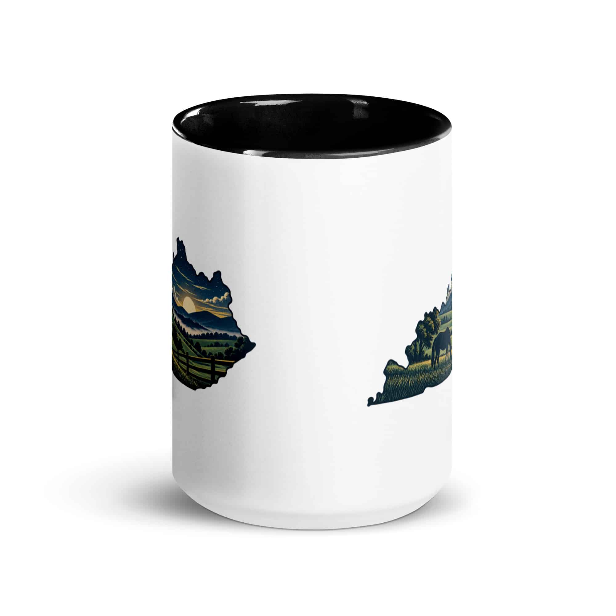Kentucky Color Inside Coffee Mug: Rolling pasture and horse silhouette, Illustrated Kentucky Silhouette