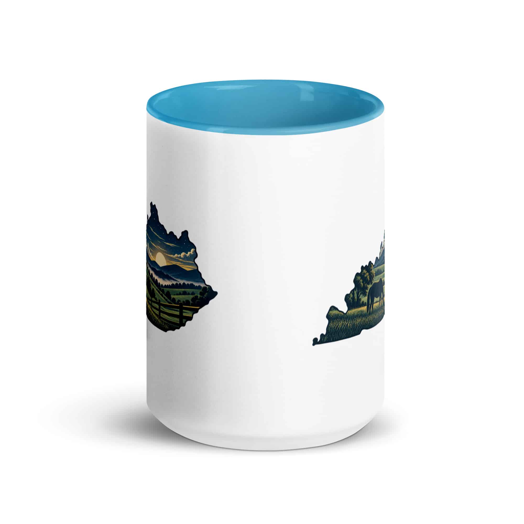 Kentucky Color Inside Coffee Mug: Rolling pasture and horse silhouette, Illustrated Kentucky Silhouette