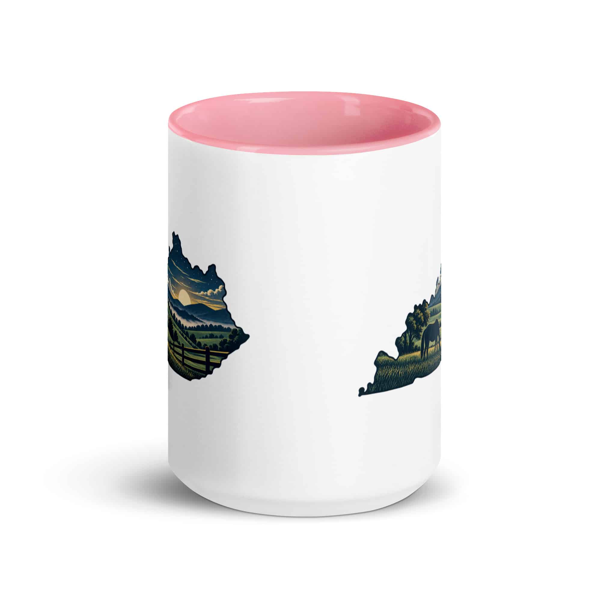 Kentucky Color Inside Coffee Mug: Rolling pasture and horse silhouette, Illustrated Kentucky Silhouette