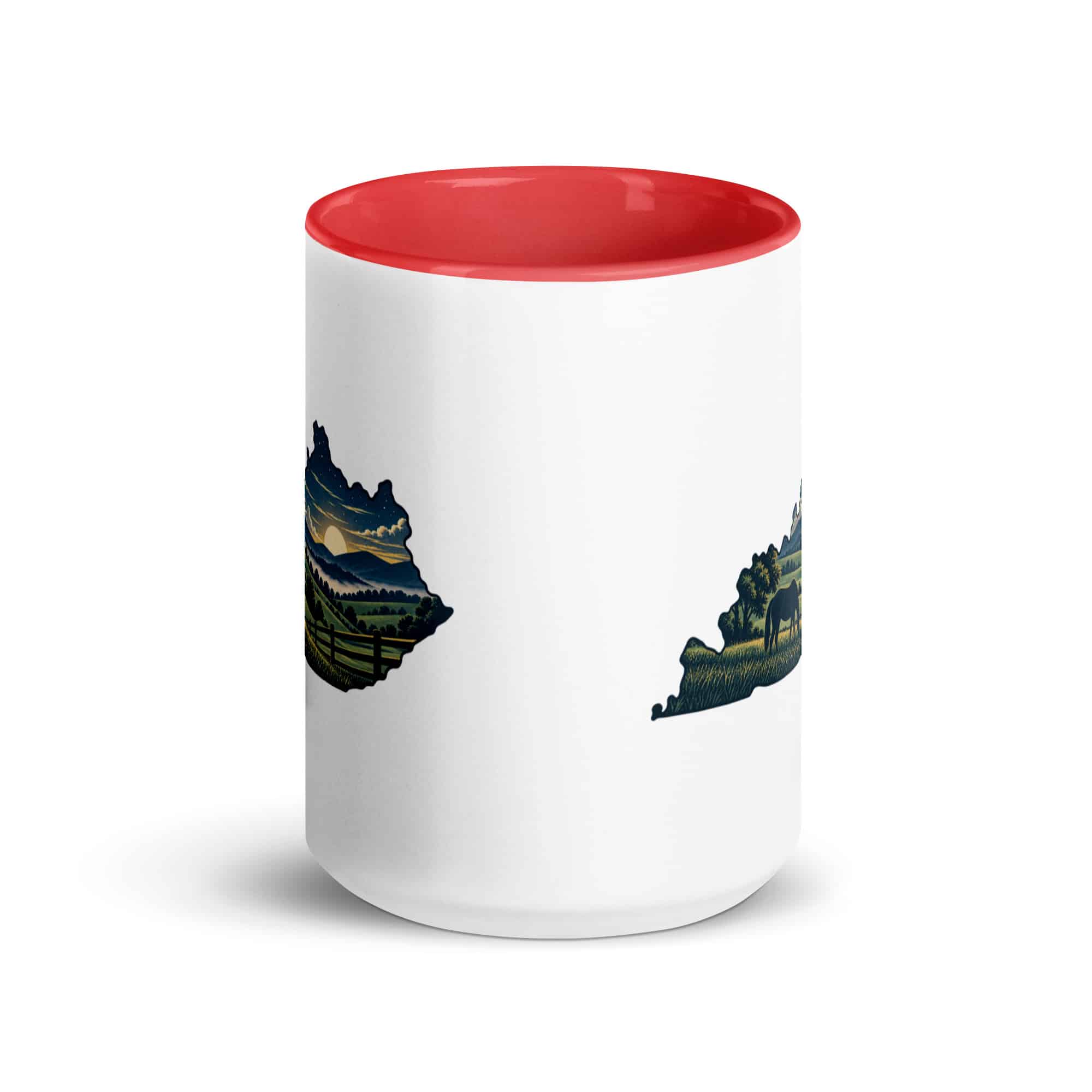 Kentucky Color Inside Coffee Mug: Rolling pasture and horse silhouette, Illustrated Kentucky Silhouette