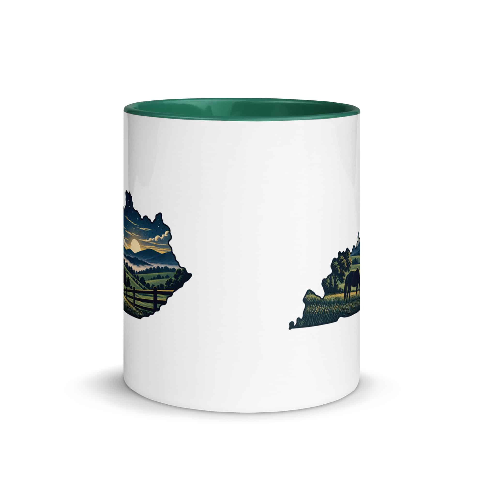 Kentucky Color Inside Coffee Mug: Rolling pasture and horse silhouette, Illustrated Kentucky Silhouette
