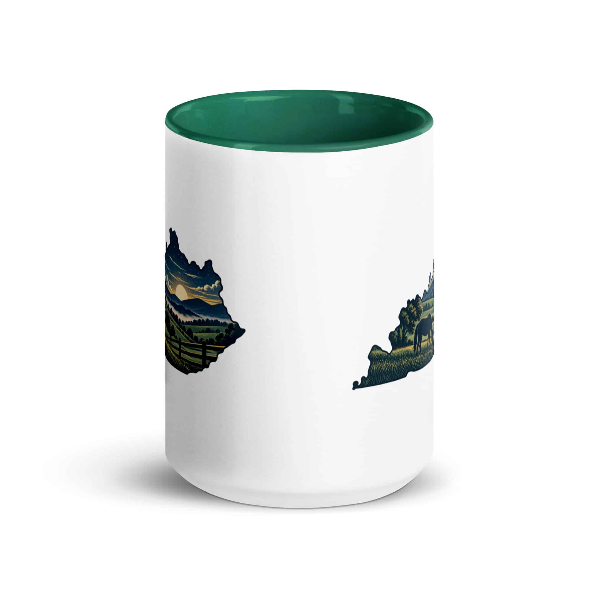 Kentucky Color Inside Coffee Mug: Rolling pasture and horse silhouette, Illustrated Kentucky Silhouette