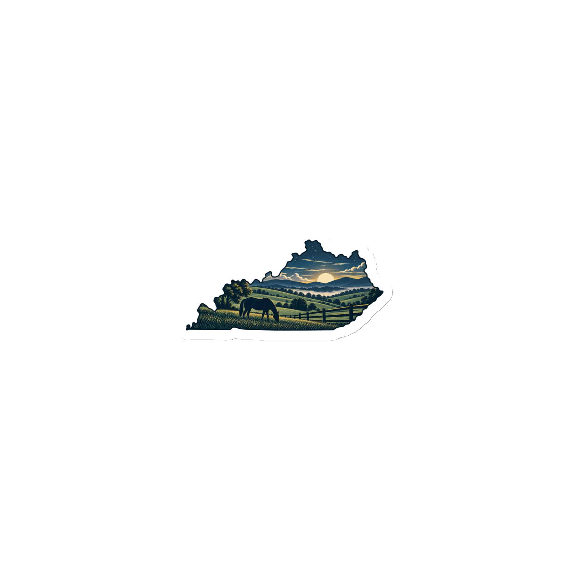 Kentucky Die-Cut Magnet: Rolling pasture and horse silhouette, Illustrated Kentucky Silhouette